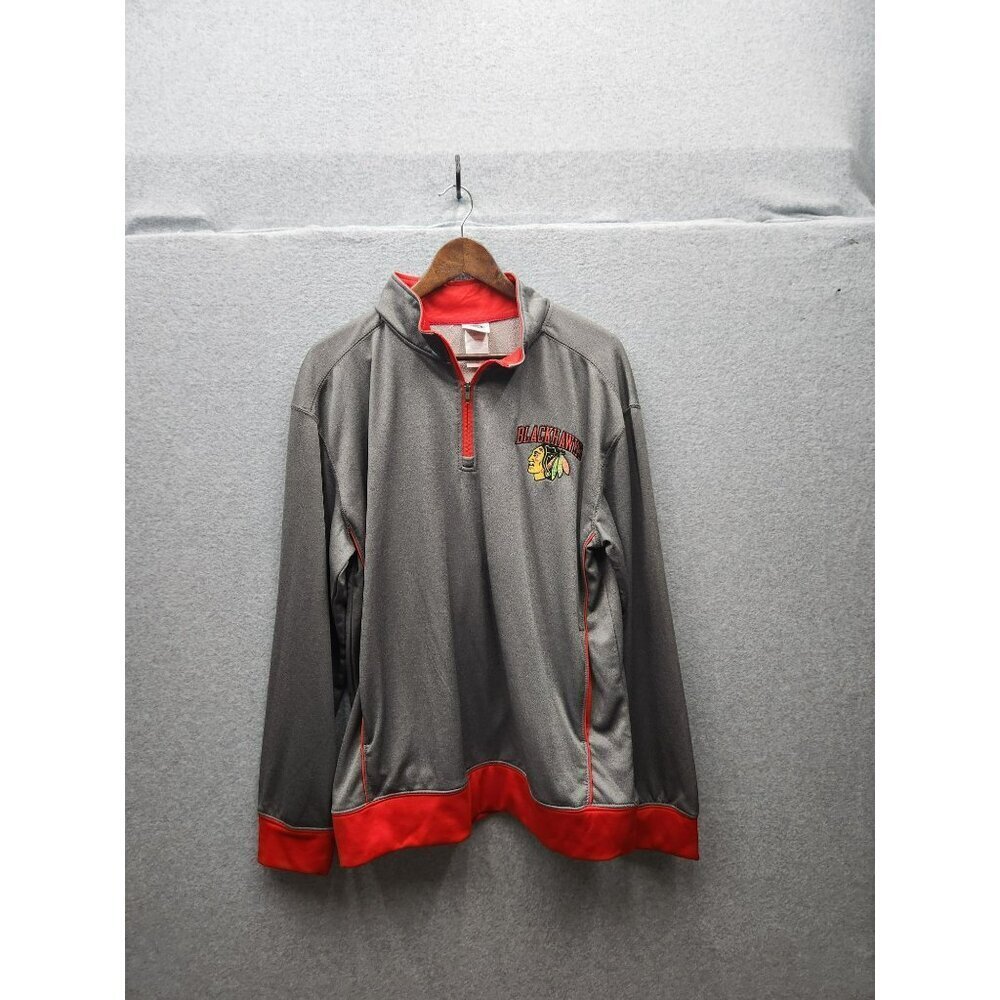Chicago Blackhawks NHL Gray & Red Half-Zip Pullover Size‎ L